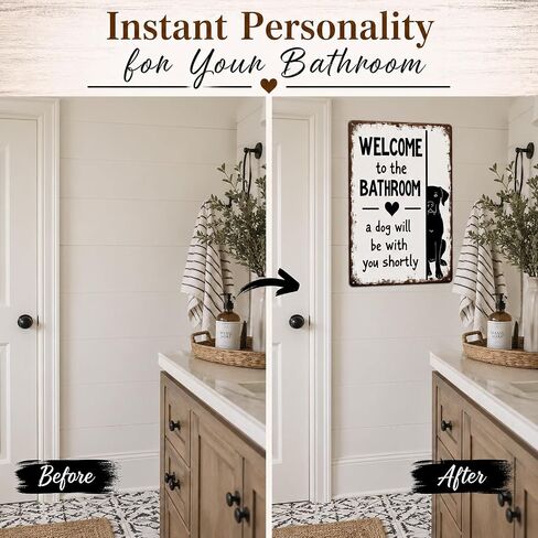 Funnysign Dog Lovers Gfits Funny Bathroom Tin Sign – “Welcome to the Bathroom, A Dog Will Be With You Shortly" – Metal Wall Art for Toilet or Restroom Décor, 8×12 Inch (9734) in Kuwait