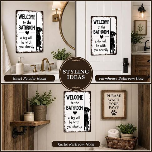 Funnysign Dog Lovers Gfits Funny Bathroom Tin Sign – “Welcome to the Bathroom, A Dog Will Be With You Shortly" – Metal Wall Art for Toilet or Restroom Décor, 8×12 Inch (9734) in Kuwait