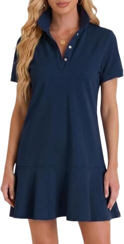 D-Sun Polo Dress for Women Short Sleeve V Neck Ruffle Hem Golf Tennis Summer Mini Shirt Dresses in Kuwait