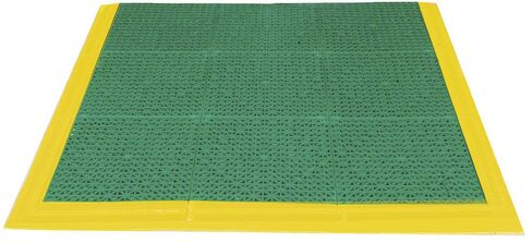 Durable Plastic Cushion Tile Eye Wash Station Mat, 38-1/2" x 41", Green with Yellow in Kuwait