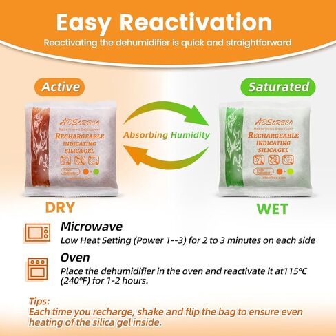Adsorbco Rechargeable 500 Gram 2 Packs Desiccant, Indicating Silica Gel Packets, Moisture Absorbers for Storage, Gun Safe Dehumidifiers (2, 500g) in Kuwait