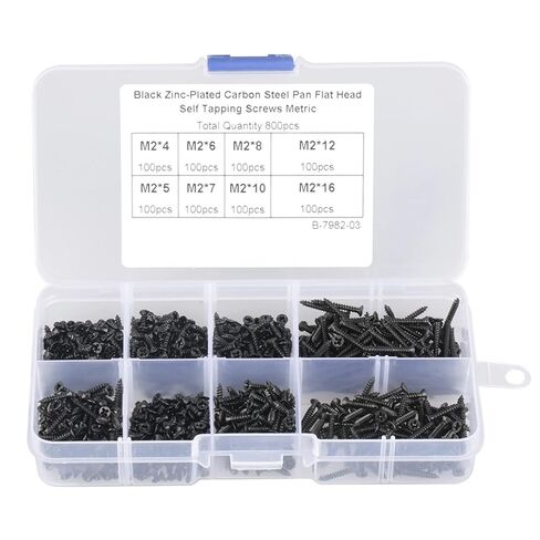 800pcs M2 Black Carbon Steel Countersunk Flat Head Self Tapping Screws Assortment Kit for Electronics Watch Glasses Repair in Kuwait