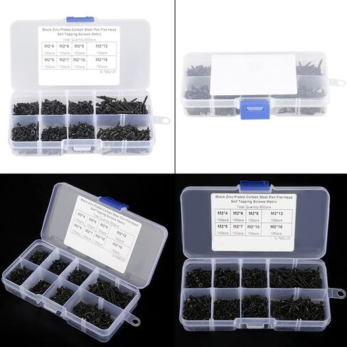 800pcs M2 Black Carbon Steel Countersunk Flat Head Self Tapping Screws Assortment Kit for Electronics Watch Glasses Repair in Kuwait