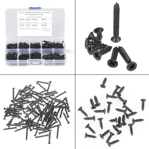 800pcs M2 Black Carbon Steel Countersunk Flat Head Self Tapping Screws Assortment Kit for Electronics Watch Glasses Repair in Kuwait