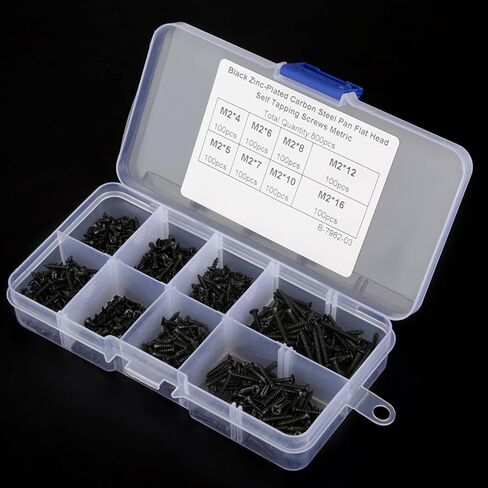 800pcs M2 Black Carbon Steel Countersunk Flat Head Self Tapping Screws Assortment Kit for Electronics Watch Glasses Repair in Kuwait