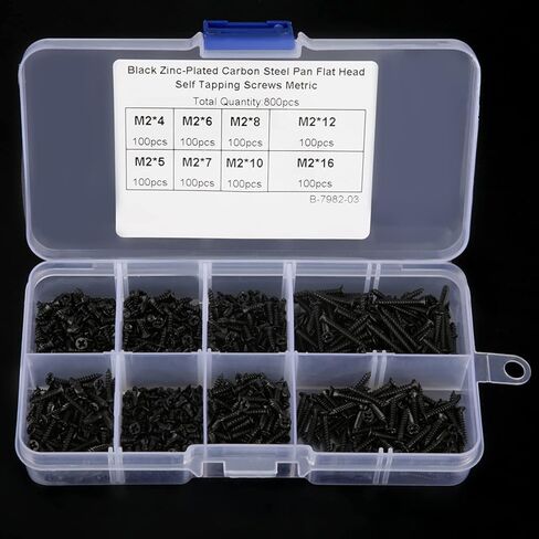 800pcs M2 Black Carbon Steel Countersunk Flat Head Self Tapping Screws Assortment Kit for Electronics Watch Glasses Repair in Kuwait