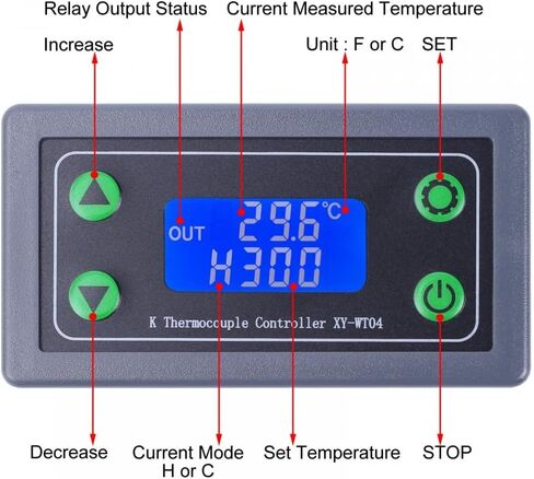DONGKER XY-WT04 ترموستات رقمي لدرجة الحرارة العالية، -99-999 درجة مئوية 1 متر K- نوع مستشعر درجة الحرارة الحراري شاشة LCD 10A وحدة تحكم في مفتاح التتابع in Kuwait