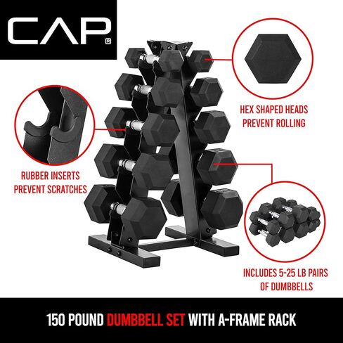 CAP Barbell 150 Lb Dumbbell Set with Vertical A-Frame Rack, Carbon in Kuwait