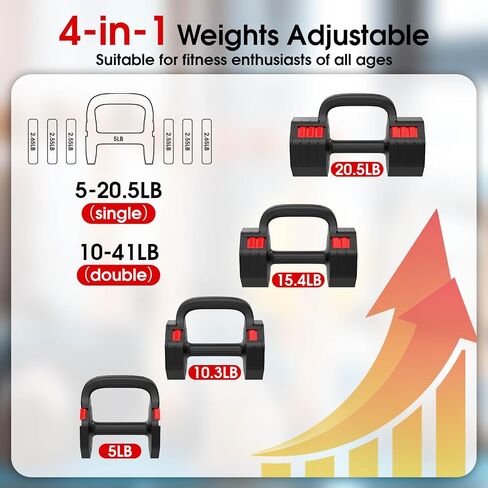 Adjustable Dumbbell Set, 4 Levels Weights Dumbbell Set with Each 5lb/10.3lb/15.4lb/20.5lb, Adjustable dumbbells Paired with ergonomic Handle for Home Gym Strength Training in Kuwait