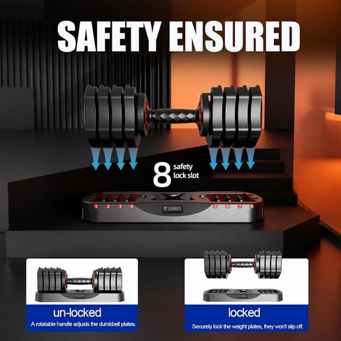 LEEKEY Adjustable Dumbbells, Dumbbells with Anti-Slip Handle for Exercise & Fitness Fast Adjust Weight, Innovative Workout Equipment, Dumbbell Set Adjustable Weight in Kuwait
