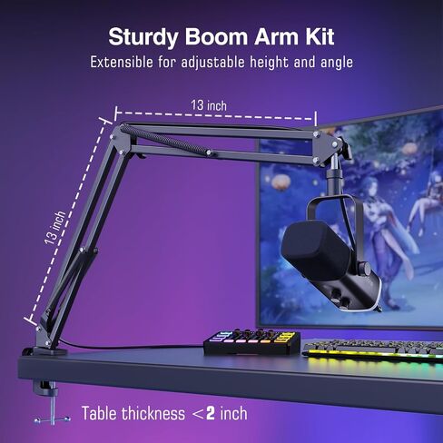 FIFINE XLR/USB Gaming Microphone Set and Gaming Audio Mixer,Dynamic PC Mic for Streaming Podcasting,RGB Recording Mixer with XLR Microphone Interface,Computer RGB Mic Kit with Boom Arm Stand(AM8T+SC3) in Kuwait