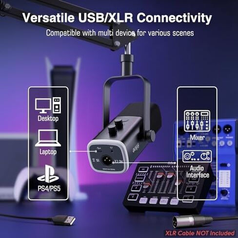 FIFINE XLR/USB Gaming Microphone Set and Gaming Audio Mixer,Dynamic PC Mic for Streaming Podcasting,RGB Recording Mixer with XLR Microphone Interface,Computer RGB Mic Kit with Boom Arm Stand(AM8T+SC3) in Kuwait