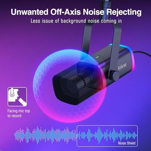 FIFINE XLR/USB Gaming Microphone Set and Gaming Audio Mixer,Dynamic PC Mic for Streaming Podcasting,RGB Recording Mixer with XLR Microphone Interface,Computer RGB Mic Kit with Boom Arm Stand(AM8T+SC3) in Kuwait
