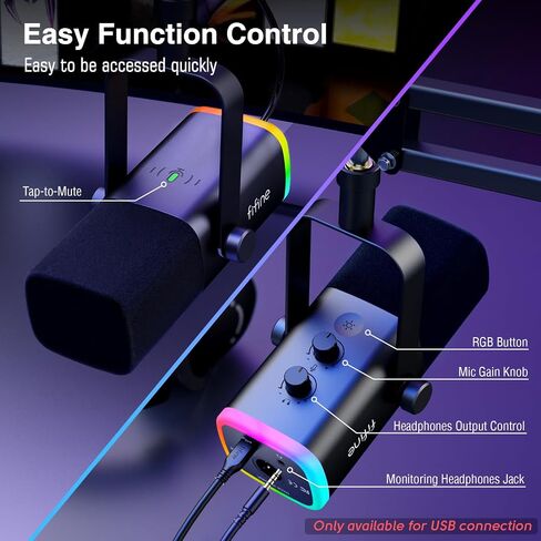FIFINE XLR/USB Gaming Microphone Set and Gaming Audio Mixer,Dynamic PC Mic for Streaming Podcasting,RGB Recording Mixer with XLR Microphone Interface,Computer RGB Mic Kit with Boom Arm Stand(AM8T+SC3) in Kuwait