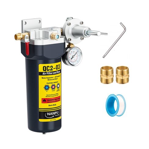 NANPU QC2 1/4" NPT Desiccant Air Dryer with Regulator and Gauge – Inline Moisture Filter for Air Compressor, 1/4" NPT Ball Valve, 120 CFM, 151 PSI – Ideal for Spray Painting and Pneumatic Tools in Kuwait