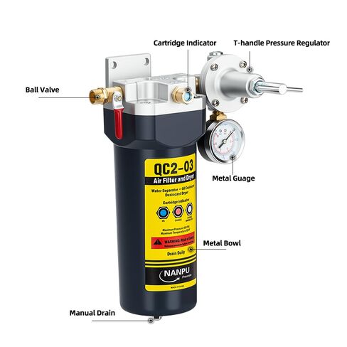 NANPU QC2 1/4" NPT Desiccant Air Dryer with Regulator and Gauge – Inline Moisture Filter for Air Compressor, 1/4" NPT Ball Valve, 120 CFM, 151 PSI – Ideal for Spray Painting and Pneumatic Tools in Kuwait