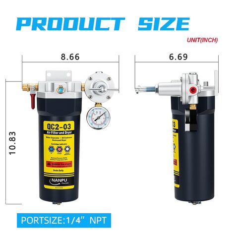 NANPU QC2 1/4" NPT Desiccant Air Dryer with Regulator and Gauge – Inline Moisture Filter for Air Compressor, 1/4" NPT Ball Valve, 120 CFM, 151 PSI – Ideal for Spray Painting and Pneumatic Tools in Kuwait