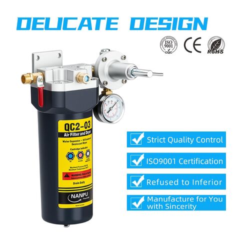 NANPU QC2 1/4" NPT Desiccant Air Dryer with Regulator and Gauge – Inline Moisture Filter for Air Compressor, 1/4" NPT Ball Valve, 120 CFM, 151 PSI – Ideal for Spray Painting and Pneumatic Tools in Kuwait