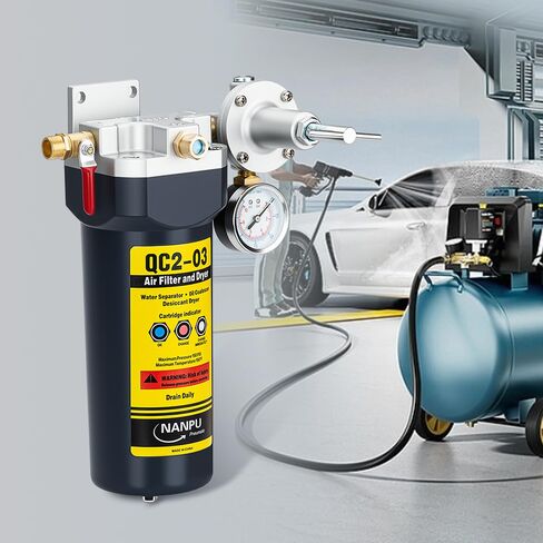 NANPU QC2 1/4" NPT Desiccant Air Dryer with Regulator and Gauge – Inline Moisture Filter for Air Compressor, 1/4" NPT Ball Valve, 120 CFM, 151 PSI – Ideal for Spray Painting and Pneumatic Tools in Kuwait