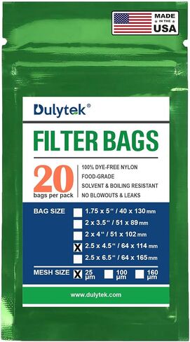 Dulytek Premium Nylon 20 Pcs Filter Bags, 25 Micron, 2.5" x 4.5", Double-Stitching, Zero Blowouts, Made in The USA in Kuwait