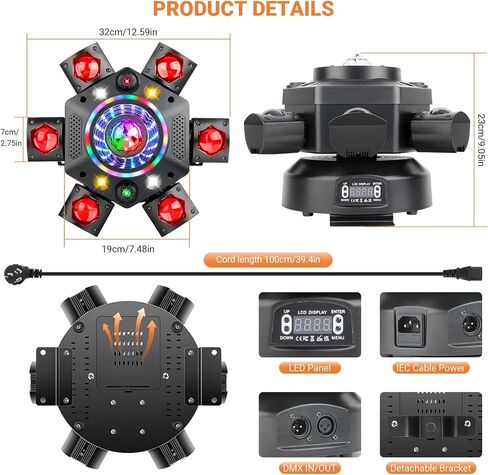 رأس DJ Light المتحرك: 150 وات 6 أذرع متعددة التأثيرات - مرآة ثلاثية الأبعاد + كرة ديسكو + R&G Starry + ستروب - التحكم في صوت DMX عن بعد - مخطط الحفلات سهل الإعداد لأداء فرقة العرض المباشر لنادي المسرح in Kuwait