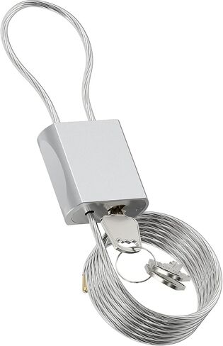 Cable Padlock Free Adjustable Lock 3 Keys, 1.15ft/0.35m Silver | Steel Cable 1/6"(4mm)Diameter, Lock & Secure, Weatherproof for Bikes, Lockers, Gate, Fence, Shed, Outdoor Equipment etc in Kuwait