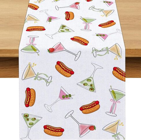 Weenies and Tinis Table Runner Hot Dog Martini Party Decoration Birthday Bachelorette Dining Room Home Kitchen Table Decor (13" x 72") in Saudi Arabia