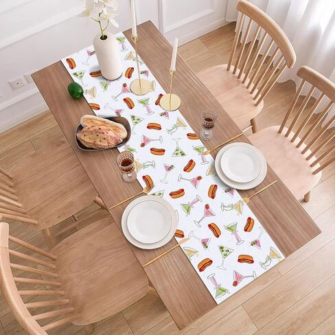 Weenies and Tinis Table Runner Hot Dog Martini Party Decoration Birthday Bachelorette Dining Room Home Kitchen Table Decor (13" x 72") in Saudi Arabia