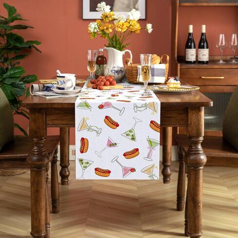 Weenies and Tinis Table Runner Hot Dog Martini Party Decoration Birthday Bachelorette Dining Room Home Kitchen Table Decor (13" x 72") in Saudi Arabia