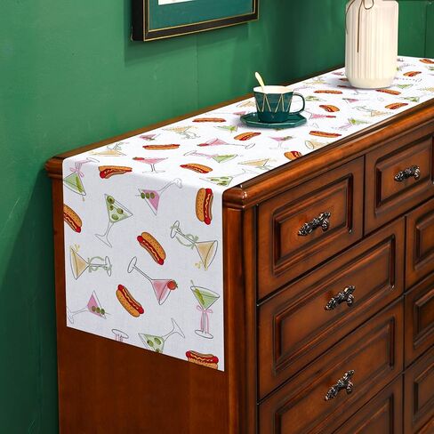Weenies and Tinis Table Runner Hot Dog Martini Party Decoration Birthday Bachelorette Dining Room Home Kitchen Table Decor (13" x 72") in Saudi Arabia