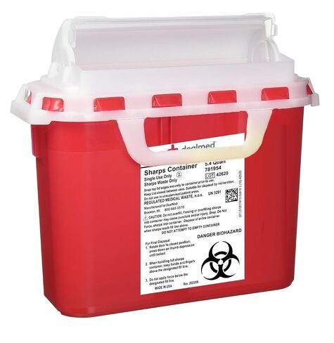 Dealmed Sharps Container, 5.4 Quart (Pack of 1) Rotor Lid, Puncture Resistant, Red in Kuwait