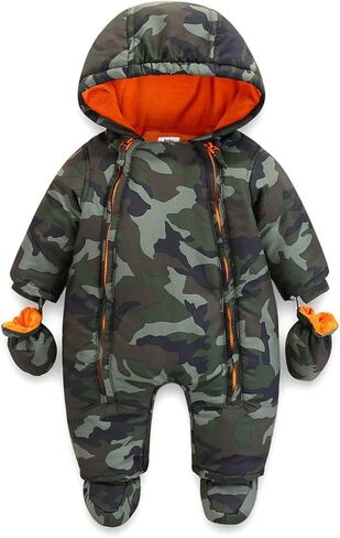 JiAmy Baby Toddler Girls Boys Winter Hooded Romper Snowsuit with Gloves Booties Cotton Jumpsuit Outfits Navy Dinasour in Saudi Arabia