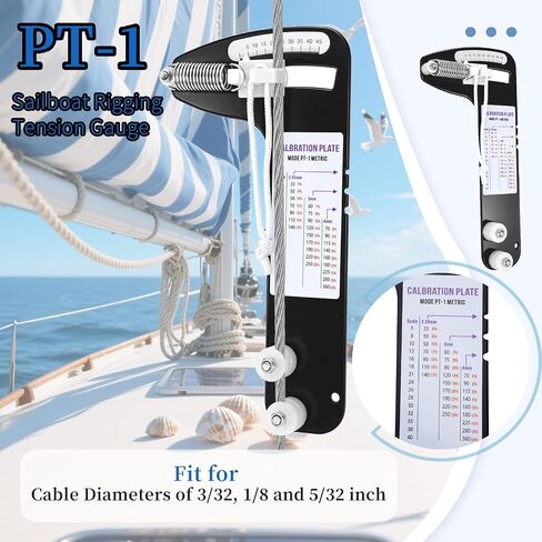 مقياس توتر تزوير المراكب الشراعية PT-1 لأقطار الكابلات 3/32 و1/8 و5/32 بوصة، أداة تزوير بحرية احترافية بدون استخدام اليدين - تصنيف 800 رطل in Kuwait