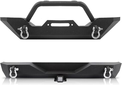 مُصدف على الطرق الوعرة من أجل Jeep Wrangler JK 2007-2018 ، مع صفيحة Winch المدمجة 2 D-Rings 4 مصباح للطلاء القابل للدرع المطلي بالمسحوق الكربون المصد. in Kuwait