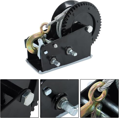 findmall Heavy Duty Hand Winch with 33ft Galvanized Steel Cable 4:1/8:1 26mm Hook Bidirectional Ratchet 3500 lbs (1.5 Ton) Pulling Capacity for Boat Trailer, ATV, Tractor in Kuwait