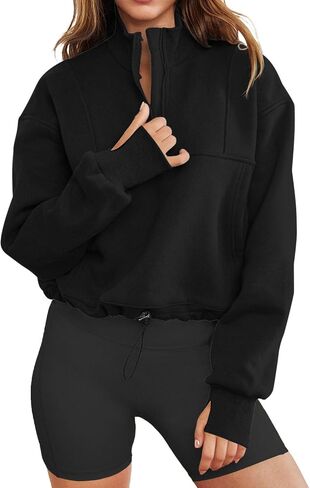 Leedya Women Long Sleeve Half zip sweatshirtts تقع على ارتفاع كبير في هوديز عصرية عادية ثقب الإبهام in Kuwait