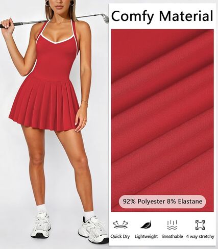 Women's Pleated Mini Tennis Dress Cross Open Back Golf Workout Athletic Dress with Built-in Shorts and Side Pockets in Kuwait