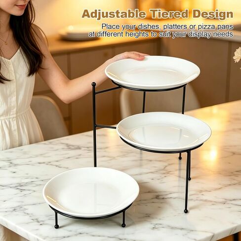 Pizza Stand, 3 Tier Pizza Rack for Party, Adjustable Pizza Serving Tray Stand with Flexible Arrangement, Sturdy Metal Pizza Display Stand for Dessert Table, Events, Home, Kitchen Use (No Plates Included) in Kuwait