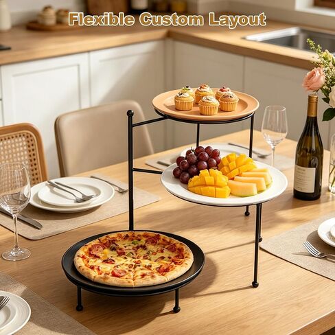 Pizza Stand, 3 Tier Pizza Rack for Party, Adjustable Pizza Serving Tray Stand with Flexible Arrangement, Sturdy Metal Pizza Display Stand for Dessert Table, Events, Home, Kitchen Use (No Plates Included) in Kuwait