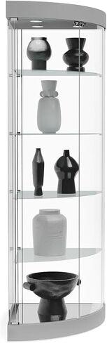 23" Glass Display Case w/Top Lights, Wheels, Adjustable Shelves, Locking - Silver in Kuwait