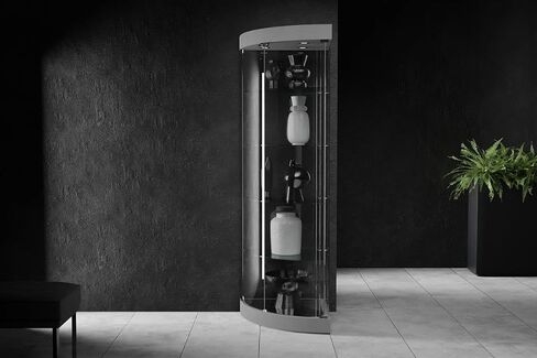 23" Glass Display Case w/Top Lights, Wheels, Adjustable Shelves, Locking - Silver in Kuwait