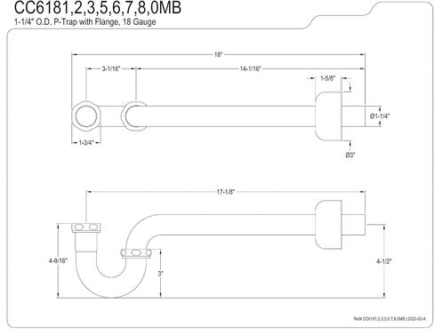 Kingston Brass CC6187 1-1/4" P-Trap with Box Flange, 18" Length, 18 Gauge, Brushed Brass in Kuwait