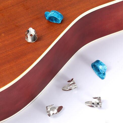 6 Pcs Banjo Finger Picks 4 Stainless Steel Guitar Finger Picks and 2 Plastic Thumb Pick Adjustable Fingers Pick for Acoustic Guitars Banjo Ukulele Harp Bass (Silver Blue) in Kuwait