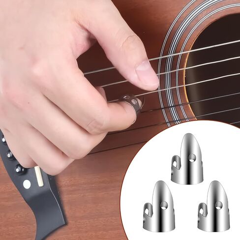 6 Pcs Banjo Finger Picks 4 Stainless Steel Guitar Finger Picks and 2 Plastic Thumb Pick Adjustable Fingers Pick for Acoustic Guitars Banjo Ukulele Harp Bass (Silver Blue) in Kuwait