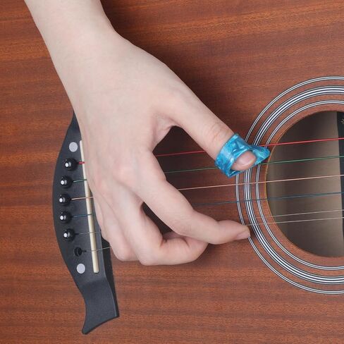 6 Pcs Banjo Finger Picks 4 Stainless Steel Guitar Finger Picks and 2 Plastic Thumb Pick Adjustable Fingers Pick for Acoustic Guitars Banjo Ukulele Harp Bass (Silver Blue) in Kuwait