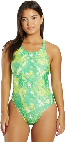 Nike Women's Hydrastrong Multi Print Fastback One Piece Swimsuit, Lime Glow, 36 in Kuwait