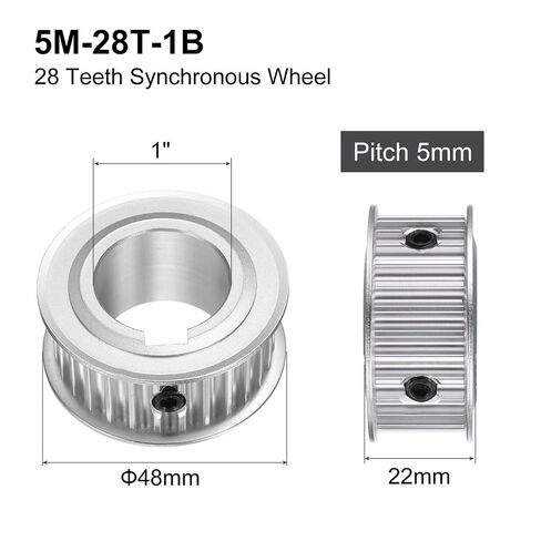 uxcell 5M-28T-1B Timing Belt Pulley 1" Bore, 28 Teeth Aluminum Alloy Synchronous Wheel with Keyway, Pitch 5mm Tooth for 15mm Width Belt in Kuwait