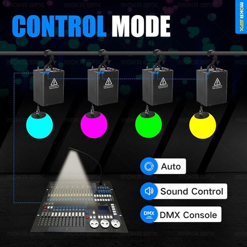 MOKA SFX 4pcs Kinetic Light System 3D LED Lift Balls with DMX Control & RGB Wave Effect Motorized Winch Stage Lighting for DJ, Disco, Concert, TV Studio in Kuwait