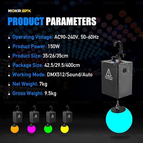 MOKA SFX 4pcs Kinetic Light System 3D LED Lift Balls with DMX Control & RGB Wave Effect Motorized Winch Stage Lighting for DJ, Disco, Concert, TV Studio in Kuwait