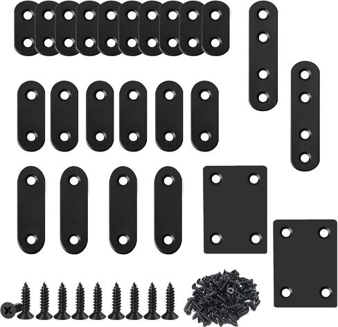 80PCS Black Metal Flat Straight Brace Bracket,5 Size Stainless Straight Flat Brackets,Mending Plates Connector Joining Fixing Brackets Brace Plates for Wood Repair Fixing in Kuwait